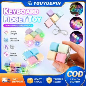 YOUYUEPIN Mechanical Keyboard Keychain Fidget Toy Blue Switch Clicky Stress Relief Gadget With Light For Adults Kids