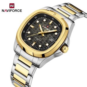 NAVIFORCE Brand Quartz Wristwatch Stainless Steel Band Classic Mens Watches Square Waterproof Calendar Display Clock