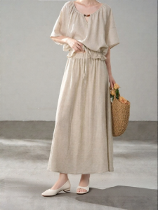 HTMEME | Chân Váy A-line Cao Waisted Màu Oatmeal Tencel Linen
