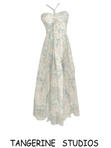 ชุดเดรสคอวีแขนกุดเอวสูงสไตล์เกาหลีสำหรับฤดูร้อนปี 2024 สำหรับผู้หญิงวัย 18-24 ปี ชุดเดรสสายเดี่ยวทรงเอ ชุดเดรสยาวปานกลาง