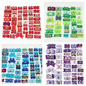 HBESTY 50pcs Bulk Christmas Pet Bow with  Rubber Band  Xmas Dog Hair Bows Puppy Dog Hair Accessories Perros Acesorios