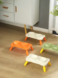 Pet Bowl with Stand Non-Slip Large Capacity Protect Cervical Spine Portable Cat Double Bowls
