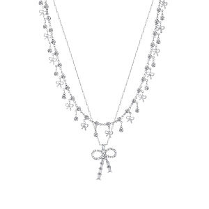 Korean Style Double Layer Zircon Butterfly Knot Tassel Necklace Womens Fashion Accessory Sweet Cool Choker Fresh out New