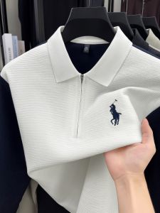 Áo Thun Nam Tay Dài Dáng Rộng Cổ Polo Khóa Kéo Nửa Màu Khối Thời Trang Công Sở Thường Ngày Mùa Xuân Thu