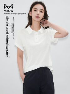 Miiow | White Polo Shirt T-Shirt Womens Slim Fit Short Sleeve Turn Collar Base Body Shirt Summer Casual Style Pure Color Sweat Absorbent