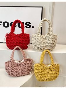 Versatile Mini Woven Bucket Handbag Womens New Style Portable Bag Outgoing Fashion Soft Cotton Material Lightweight Bag