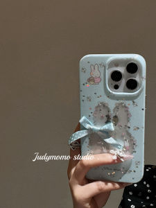 เคสโทรศัพท์แบบนุ่มยางยืดสไตล์เกาหลี ลายดอกไม้สีฟ้าอ่อน ลายกระต่าย ลายแอปเปิ้ล ป้องกันการตกหล่น สำหรับ iPhone 15 pro Max