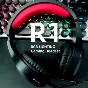 XMOWi R1 RGB Lighting Wired Gaming Headset 200mm Cable Length Adjustable Omnidirectional Volume and Microphone