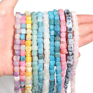 Natural Square Weathered Agate Stone Bead 8x8mm Multicolor Loose Spacer Beads for DIY Bracelet Necklace Jewelry Making Wholesale