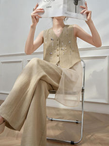 DANTING | Luxury Elegant Sleeveless Vest Wide Leg Pants Set Women Summer 2026