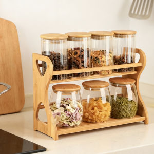 2-Tier No Assembly Bamboo Spice Rack Kitchen Countertop Condiment Organizer for Pantry Seasoning Jar & Bottle Storage Holder