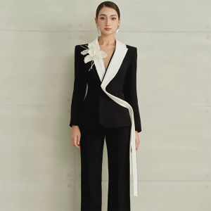 French Design Floral Colorblock Fitted Blazer