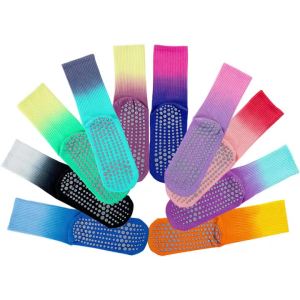 Colourful Women Sports Socks Cotton Mid-tube Bottom Professional Non-slip Silicone Indoor Fitness Socks Dance Pilates Yoga Socks