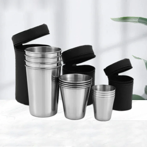 4PCS Stainless Steel Camping Cups 30/70/170ml Portable Travel Mug for Coffee Baijiu Whiskey Outdoor Hiking Barware Nestable