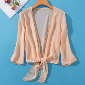 Silk Scarf Womens Summer Sleeveless Shawl High-end  Silk Sun Protection Flag Dress Outerwear Cardigan Korean Style