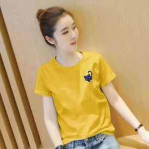 เสื้อยืดแขนสั้นผ้าฝ้ายแท้สําหรับผู้หญิงสบายๆสไตล์เรียบง่ายฤดูร้อนคอกลมพิมพ์เสื้อผ้าทํางานภายในเสื้อฐาน