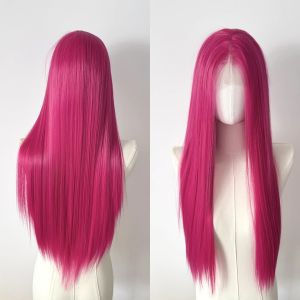 Ashley สีชมพูวิกผมลูกไม้ด้านหน้า 26 "13x4 ลูกไม้ด้านหน้าวิกผมยาวตรงความร้อนทนเส้นใยสังเคราะห์วิกผมสําหรับ Mira คอสเพลย์