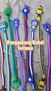 (BISA COD) Penggulung Penjepit Kabel Elastis / Gulungan Earphone Headset Elastis Karakter Lucu