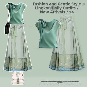 NUMEN BUTTON | Elegant Minimalist Sleeveless Chinese Style Suit 2 Pieces