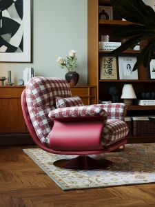 Retro American Rotating Sofa Chair Computer Chair Designer Creative Armchair Single Sofa Checkered Casual Chair Home Furniture