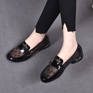 รองเท้าส้นแบนผู้หญิงฤดูร้อนระบายอากาศได้ดี ส้นหนา สไตล์อังกฤษ รองเท้าหนังขนาดเล็ก รองเท้าผู้หญิง รองเท้าแฟชั่น รองเท้าสวม ส้นแบน รองเท้าผู้หญิง