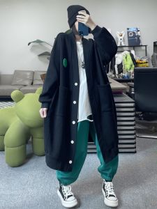 เสื้อสเวตเตอร์คอตั้งแขนยาวทรงหลวมสำหรับผู้หญิงไซส์ใหญ่ ฤดูใบไม้ร่วง/ฤดูหนาว เสื้อคลุมคาร์ดิแกนแบบยาวคลุมเข่า ขนแกะหนา ทรงหลวม