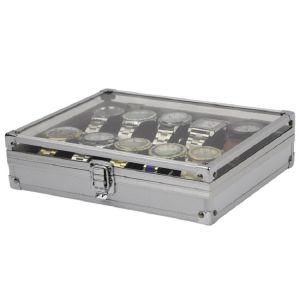 VANSIHO Aluminum Watches 6/10/12 Grids Suitcase With Glass Window Watch Storage Aluminum Case Watch Box Organizer For Men