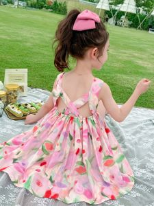 Váy Công Chúa Chiffon Hở Lưng Họa Tiết Hoa Mùa Hè Cho Bé Gái Váy Mùa Hè Cho Bé Gái Quần Áo Trẻ Em Váy Liền Thân