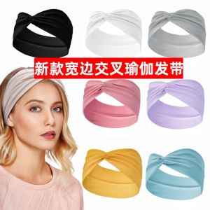 Ice Silk Yoga Hairband Wide Cross High Elastic Breathable Sweat Absorbent Headband for Running Cycling Sports Women