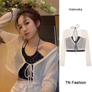 Áo khoác cadigan lưới ngắn dệt kim mỏng chống nắng đi biển thời trang