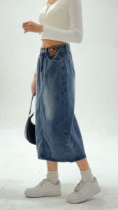 Rok Highwaist Jeans Denim / Korean Style Slit A-Line Skirt High Waist / Rok Jeans Wanita Kekinian