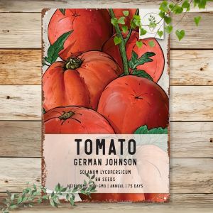 CIFbuy | Vintage German Johnson Tomato Seed Metal Sign Durable Aluminum Red Vegetable Decor for Home Kitchen Non-GMO Seed Saver