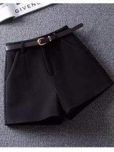 High Waist Wide Leg Woolen Shorts Womens Thickened Autumn Winter Commute Style Korean Fashion Pocket Detail Boot Cut Pants