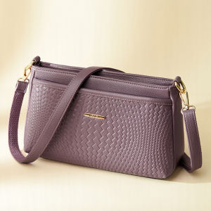 Túi Đeo Chéo Da PU Mềm Thời Trang Ba Lớp Cho Phụ Nữ Trung Niên Túi Đeo Vai Nhỏ Đơn Giản Thanh Lịch Túi Xách Thường Ngày