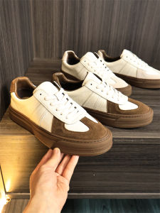 Fashionable Retro German Training Shoes Mens Lace-Up Thick-Heeled Casual Shoes Breathable Mixed Material round Toe Flat Heel