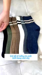 Set 5 đôi tất cổ cao nam nữ vớ dài cổ sọc ngang mẫu 5 màu basic chất liệu cotton co giãn thoáng mát - 5DOI-UYE-7008