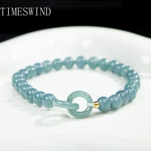 TIMESWIND Authentic Natural A-Type Jade Interlocking Design Round Beaded Women Fashion Bracelet Jewelry Gift with Certificate