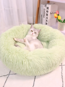 🇸🇬 (50cm) Donut Cat and Dog Bed in Shag Fur Taupe / Pet nest / Dog bed Winter / Dog Bed | Cat Bed with Machine Washable