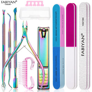 Stainless Steel Manicure Tool Set FABIYAN Brand Nail Trimming Kit for Nail Art with Gradient Color Removal Dead Skin Removal Nail Clippers and Buffing Sticks