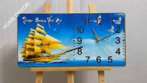 Mẫu đồng hồ thuận buồm xuôi gió tranh đồng hồ tráng gương 5D xưởng miễn phí ship tặng phụ kiện treo.