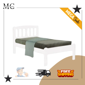【LOCAL SELLER】WHITE CHARLIE WOODEN BEDFRAME SINGLE/SUPER SINGLE/PULL OUT FREE DELIVERY/INSTALLATION