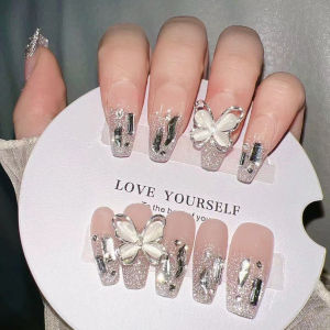 Press On Nails False Nails Decoration Manicure 10pcs/Set Wearing Nail Plates Full Cover With Rhinestones DIY Fake Nails Tips Art