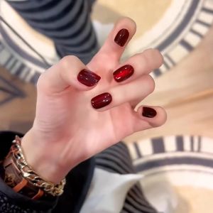 MONLEYTA | 2025 New Cats Eye Nail Tips Autumn Winter Long Short Finished Product Wearable Nail Art False Nails Tips Manicure Decorations