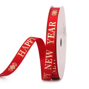 Happy New Year Silk Ribbon Cake Baking Gift Box Packaging Colorful Ribbon Handbag Butterfly Knot Decoration Red Polyester Fabric