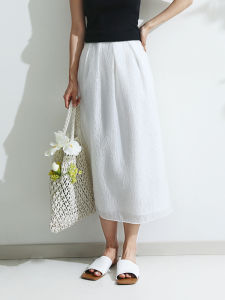 Miccbeirn | Elegant Silk A-Line Midi Skirt Textured Atmosphere High Waist Slimming Artistic Waist Fairy Atmosphere Niche Half-length Skirt