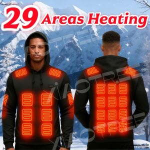 29 Areas Heated Vest Men Hooded thermal sweatshirt Winter Womens Electric USSB Heater Camping Thermal Vest Body Warmer EU Size