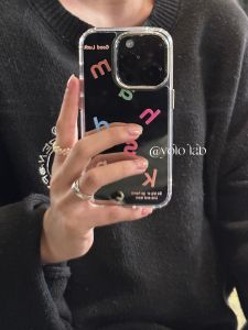 Ins Style Button Stand OPPO A58/A57/A97/A96 Makeup Mirror A92S/A55/A32 Women A56/A72 Suitable A93S Simple A32 Mirror Letter Anti-Fall Protective Case Trendy