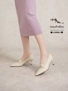 รองเท้าส้นสูงแบบสวมหัวแหลมสำหรับผู้หญิง ทรงลำลอง หนังแพะ ทรงลำลอง ส้นสูง รองเท้าส้นแบนแบบสวมหัวแหลม