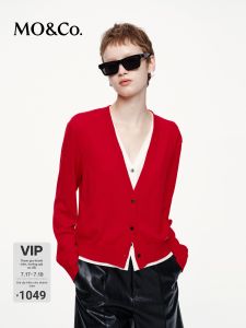 MO&Co. | Washable Two-layer Look Merino Wool Knit Cardigan