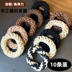 Womens Hair Elastic Band High Elastic Black Hair Rope Hairtie Leather Cover Adult Tie Ponytail Woven Hair Ring